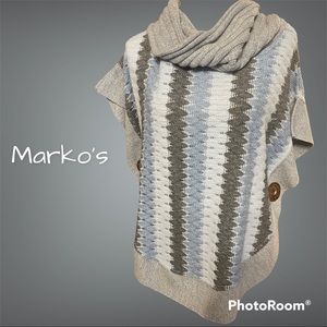 Marko’s | Blue Chevron knit Turtleneck Poncho